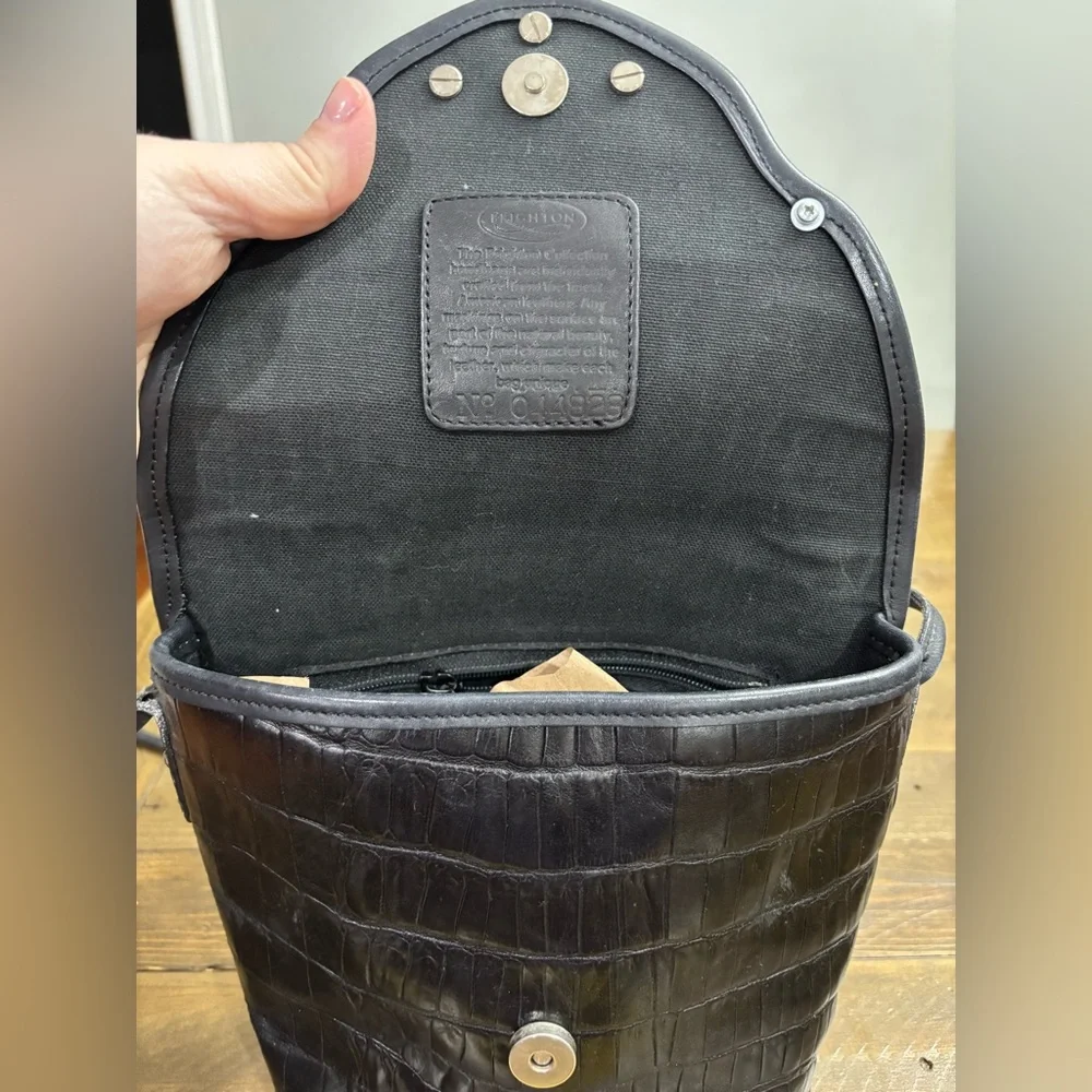 Brighton Black Croc-Embossed Leather Crossbody Bucket Bag